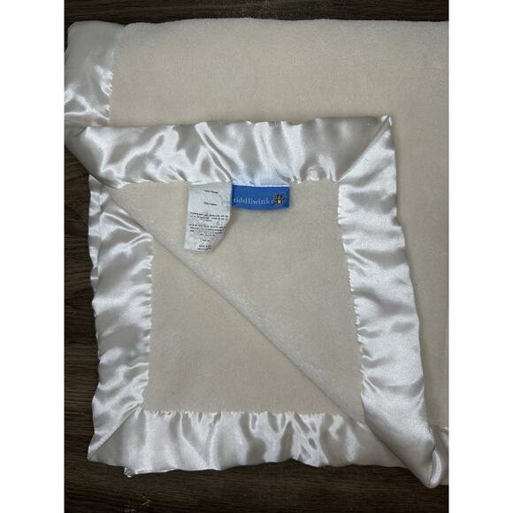 TIDDLEWINKS Baby Solid Cream Beige Fleece Plush Thick Satin Trim Lovey BLANKET - Picture 1 of 9